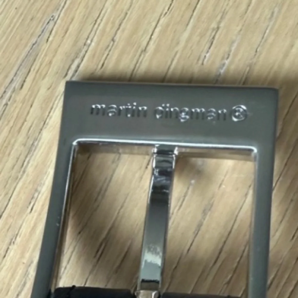 New! MARTIN DINGMAN Embossed Scotch Grain Nickle Hardware Leather Belt Size 38
